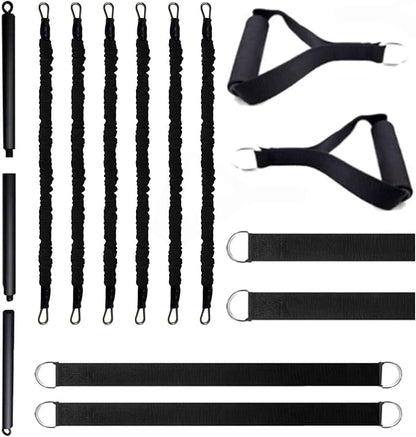 Resistance Band Bar Set, 3 Section for Working Out, Portable Home Gym Exercise Equipment for Men and Women with Handles Foot and Fix Straps