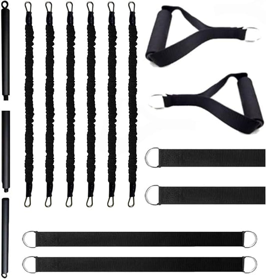 Resistance Band Bar Set, 3 Section for Working Out, Portable Home Gym Exercise Equipment for Men and Women with Handles Foot and Fix Straps