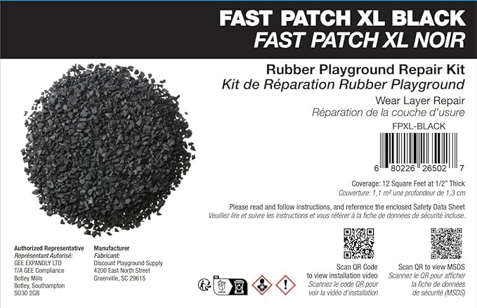 Poured-in-Place Surfacing Repair Kit Fix Rubber Playground (Black, XL)
