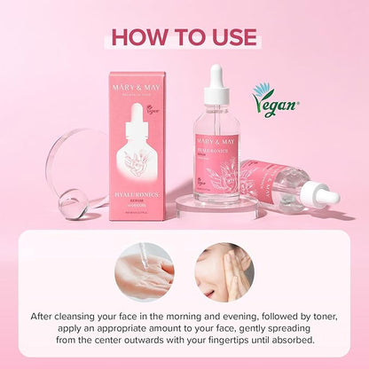Mary&May Hyaluronics Serum with 6 Types of Hyaluronic Acid Complex for Deep Hydration and Moisture Retention - Fragrance Free, EWG Verified, Cruelty-Free for Dry Dehydrated Skin 2.71 fl.oz.