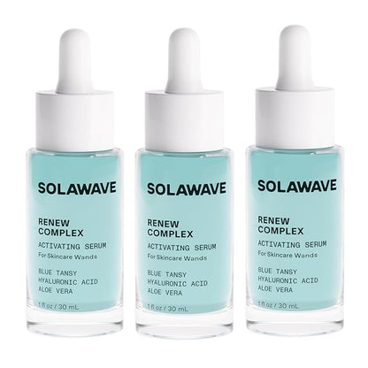 Solawave Renew Complex Red Light Therapy Activation Serum for Face & Neck | Pairs with LED Facial Wand Device | Hydrates & Plumps the Skin | Blue Tansy, Aloe Vera, Hyaluronic Acid (3 Pack - 1 Oz)