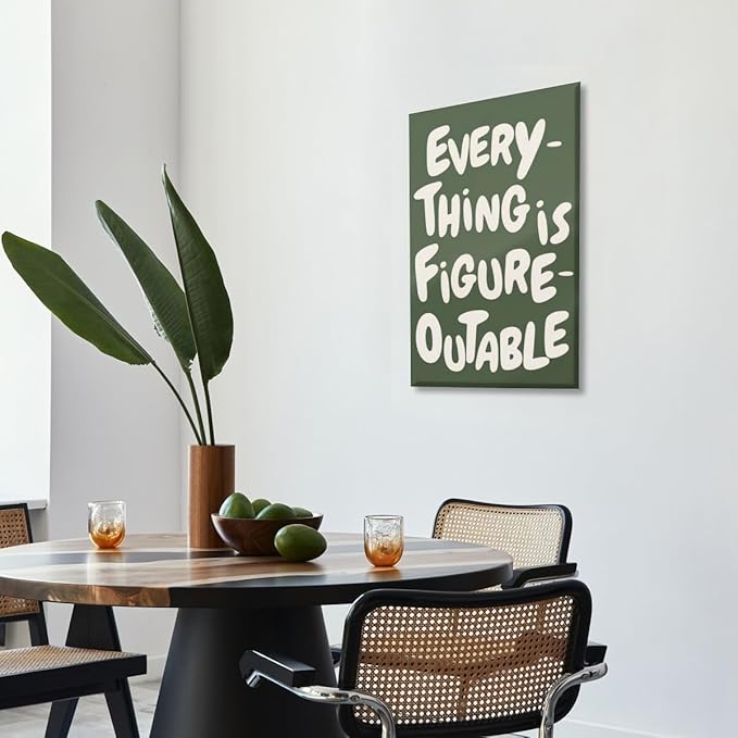 Everything is Figureoutable Motivational Canvas Wall Art Print Uplifting Quote Inspirational Art Poster Green Office Affirmation Wall Decor Minimalist Picture Painting Home Decor 20x30inch Unframed