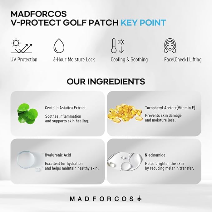V-Protect Golf Patch – UV Protection, Hydration & Lifting Face Mask for Outdoor Sports | Korean Skincare Patch for Golf, Hiking, Tennis (Yellow, 5 Masks)