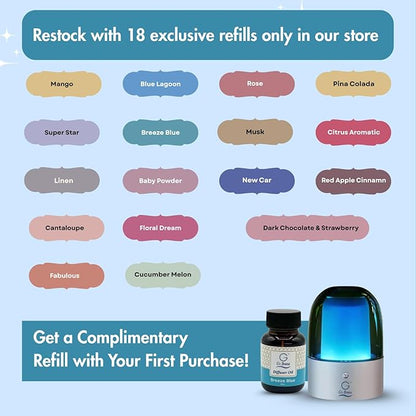 G's Breeze Smart Aroma Diffuser with 60ml Breeze Blue Scent Refill – Bluetooth & Wi-Fi App Control - LED Lighting, Adjustable Intensity - Long-Lasting Fresh Aquatic Fragrance for Home or Office