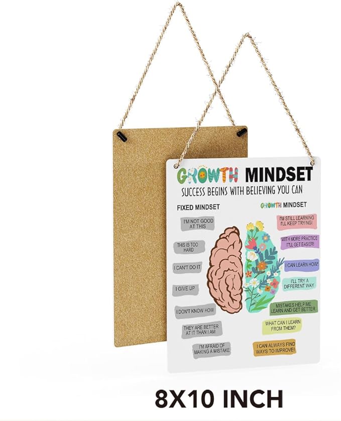 Rustic Growth Mindset Posters Psychologist Gift Mental Health Therapy Wood Decor Sign Positive Affirmations Wall Decor for Consultation Room Office Bedroom Workshop Studio Living Room