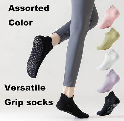 Women's Pilates Grip Socks Seamless Breathable Cotton Yoga Socks Non Slip 5-Pack