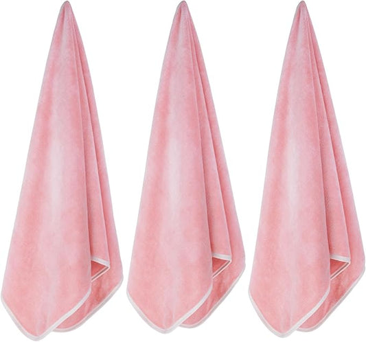 Microfiber Gym Towels Bigger Size Super Soft for Exercise Fitness, Sports, Workout, 380-GSM 15-Inch x 31-Inch Quick-Drying Towels (3 Pack, Pure Pink)