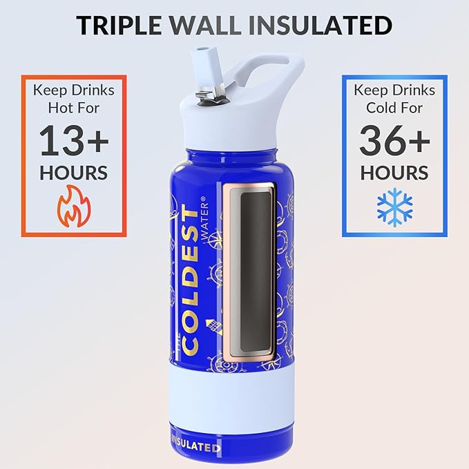 Coldest Insulated Water Bottle with Straw Lid - Stainless Steel Metal Insulated Bottle for Men & Women (Captain Blue, 32 oz)