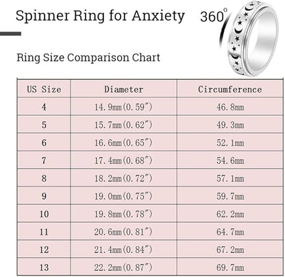 OreilleStar Anxiety Ring for Women Fidget Ring Anxiety Relief Items Spinner Rings for Anxiety Silver Moon Star Fidget Rings for Women men Anxiety Band Ring