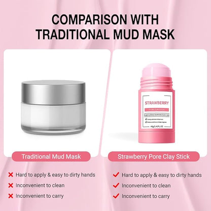 2Pcs Clay Mask For Face, Blackhead Remover For Face, Deep Pore Cleansing, Moisturizing, Skincare Facial Mask for Refining Pores and Controlling Oil (A01#2Pcs Strawberry)