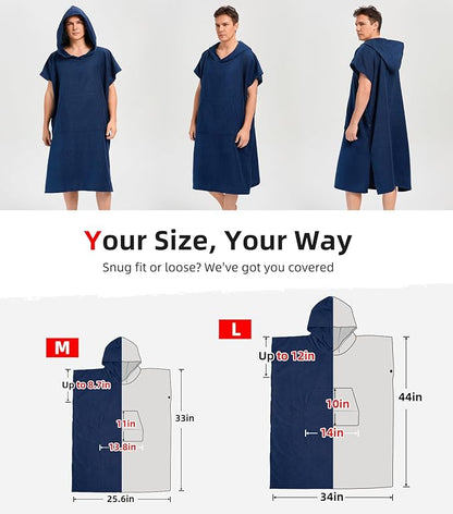 Abahub Surf Poncho Men & Women Towel Poncho Adult with Hood, Thick Quick Dry Changing Poncho Towel, Microfiber Wearable Cover Up for Surfing Beach Swim - Absorbent Changing Towel M (Navy Blue)