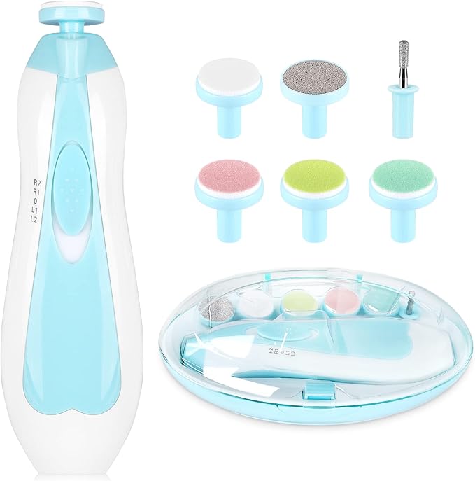 Baby Nail Trimmer Electric,Baby Nail Clippers, 6 in 1 Baby Nail File,Nail File Baby Grooming Kit Manicure Set for Toddler or Adults (Blue)