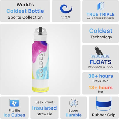 Coldest Insulated Water Bottle with Straw Lid - Stainless Steel Metal Insulated Bottle for Men & Women (Clouds of Tie Dye, 40 oz)