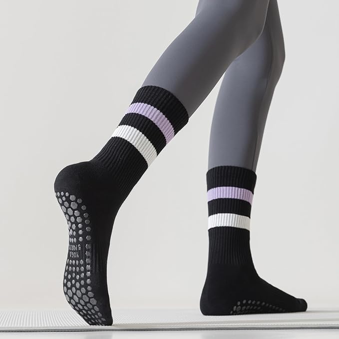 3 Pairs Pilates Socks with Grips for Women Non Slip Grip Socks for Yoga Barre Hospital Workout