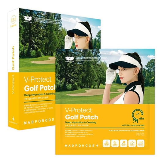 V-Protect Golf Patch – UV Protection, Hydration & Lifting Face Mask for Outdoor Sports | Korean Skincare Patch for Golf, Hiking, Tennis (Yellow, 5 Masks)