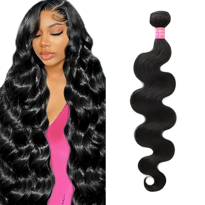 12A Brazilian Virgin Human Hair 1 Bundle 24 Inch Body Wave Bundles Human Hair 100% Unprocessed Quick Weave Hair Extensions Natural Black