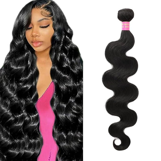 12A Brazilian Virgin Human Hair 1 Bundle 24 Inch Body Wave Bundles Human Hair 100% Unprocessed Quick Weave Hair Extensions Natural Black