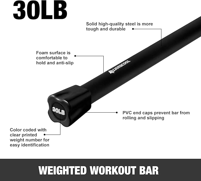 LIONSCOOL Workout Weighted Bar,Padded Exercise Weight Bar, Solid Steel Stretching weighted bar set for Body Sculpting, Physical Therapy,Body Toning