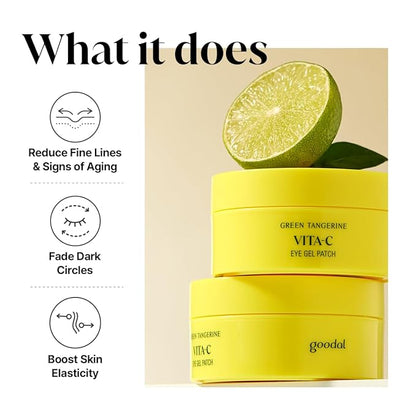 GOODAL Green Tangerine Vitamin C Eye Patches 60 Sheets – Hydrating Gel Under Eye Masks for Tired Puffy Eyes, Korean Skincare, Glass Skin Look, Daily Self Care Essentials