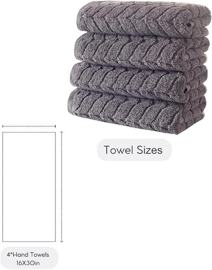 BAGNO MILANO Turkish Bath Towels, Soft Plush Jacquard Luxury Bath Towels, Quick Dry Towel Set (Grey, 4 Pcs Hand Towel Set)