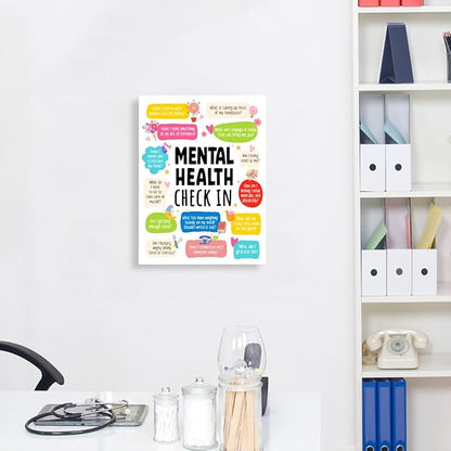 YEOION Mental Health Check In Wall Decor,Funny Mental Health Wall Art Canvas Frame Print for Therapy Office School Counselor Wall Decor