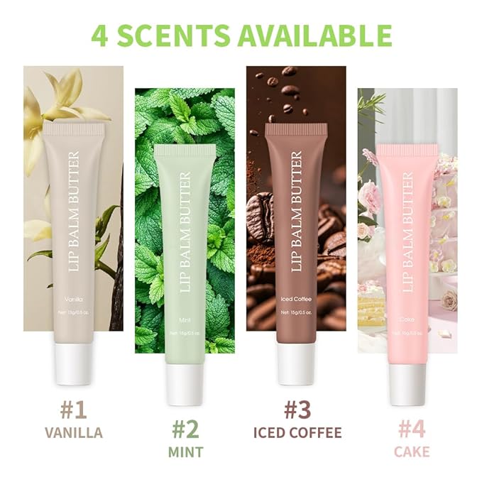 Summer Lip Glossy Butter Lip Balm, Lip Gloss Set, Soothing Lip Skincare, Instant Moisture, Lightweight, Nourish, Hydrate, Moisturizing Tint, Non-Sticky, Long-lasting (4Colors, Large)