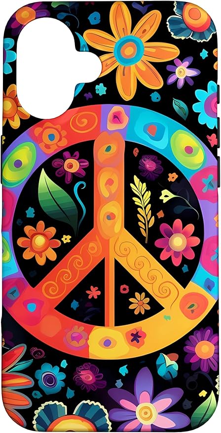 iPhone 16 Peace Sign Hippie Floral Case