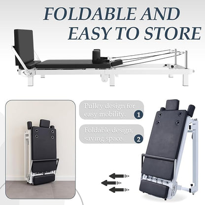 Foldable Pilates Reformer Machine,Extended 88in Metal Frame Pilates Equipment for Home Women Men Use Gym Workout & Advanced and Beginners Users , Dual Resistance System (Spring & Latex Tubes)