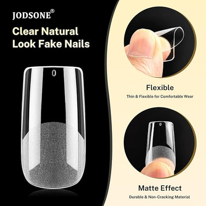 JODSONE Square Nail Tips Soft Nail Gel Tips Half Matte Full Cover Clear Gelly Press on Flase Nail Tips for Extension Nail Manicure 12 Sizes 240Pcs