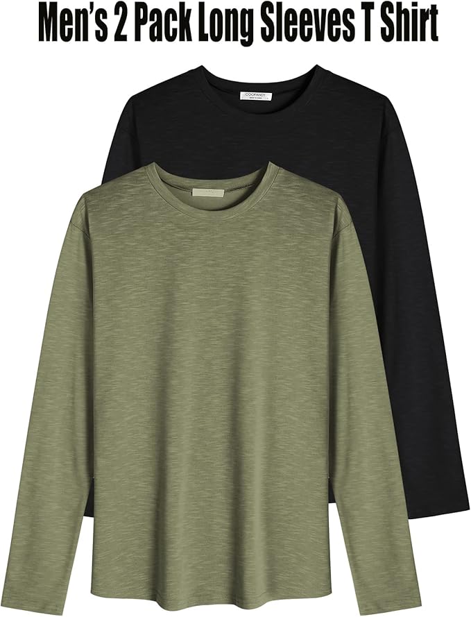 COOFANDY Men 2 Pack Muscle Fitted T Shirt Gym Workout Athletic Long Sleeves Tee