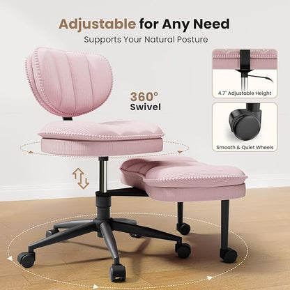 Cross Legged Office Chair, Ergonomic Cloud Criss Cross Desk Chair, Meditation Chair with Wheels, Height Adjustable Seat for ADHD, Wide Kneeling Chair with Back Support, Pink