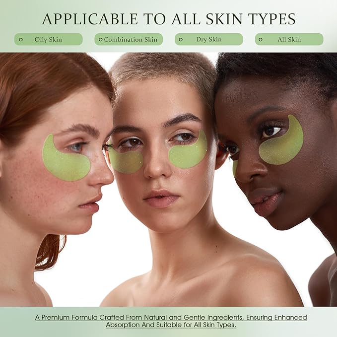Under Eye Patches Masks - for Eye Bags with Collagen and Hyaluronic Acid, Dark Circles,and Fine Lines, Fade Wrinkles Treatment for Women and Men - 60 Pcs Green