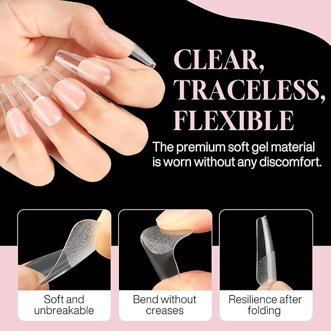 Long Coffin Nails Tips Half Matte 504pcs Long Coffin Nails Full Cover False Fake Press On Nails Easily DIY Art Salon Nail Extensions, 12 Sizes Luckyfairy
