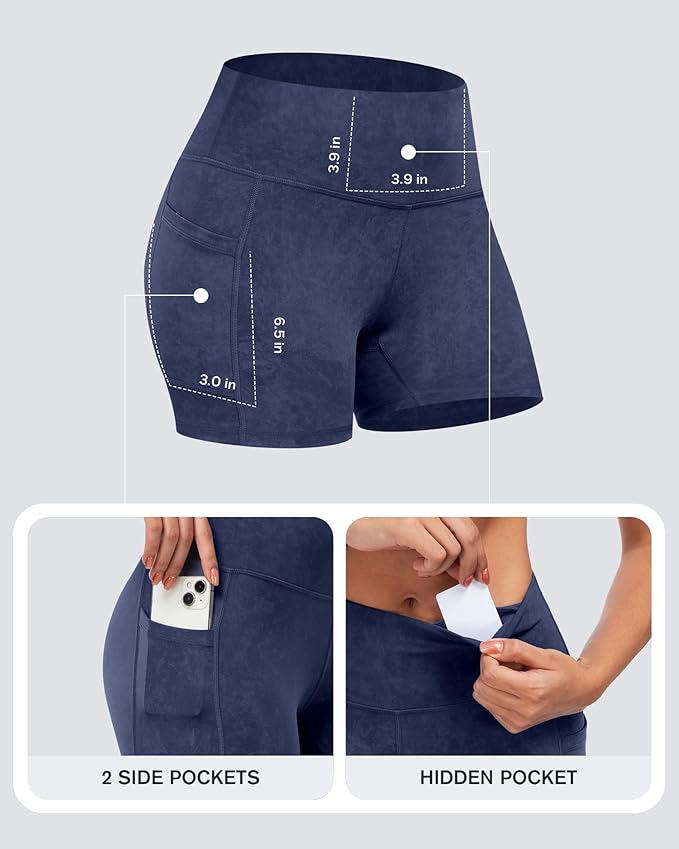 CHRLEISURE Womens Biker Yoga Shorts with Pockets: High Waisted Tummy Control Spandex Workout Athletic Gym Shorts 4 Packs