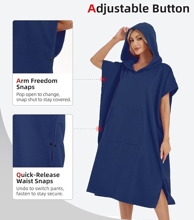 Abahub Surf Poncho Men & Women Towel Poncho Adult with Hood, Thick Quick Dry Changing Poncho Towel, Microfiber Wearable Cover Up for Surfing Beach Swim - Absorbent Changing Towel L (Navy Blue)