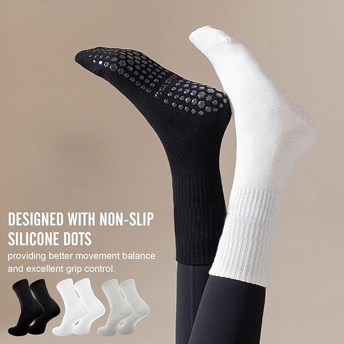 3 Pairs Non Slip Yoga Socks for Women Anti-skid Long Socks for Yoga, Barre, Ballet, Dance, Barefoot Workout Gym