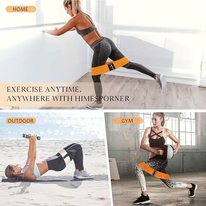 9 PCS Fabric Resistance Bands Set for Working Out, Non-Slip Exercise Booty Bands for Women & Men Leg and Glutes with Hair Ties and Tape Measure - for Home Gym Workout, Yoga, Pilates