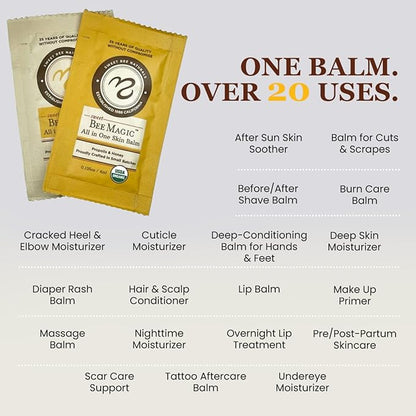 Sweet Bee Naturals All-in-One Skin Balm Sachets - 4ml Each, Certified Organic, Deep Moisture & Hydration for On-the-Go Skincare, Ideal for Busy Lifestyles, Travel-Friendly - 15 Pack