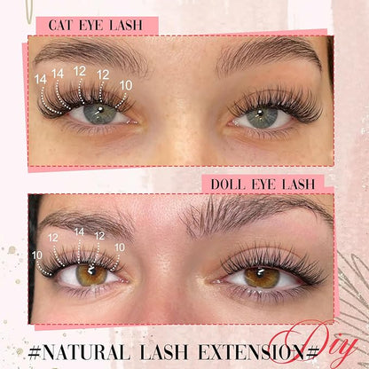 Yawamica Natural Lash Clusters Clear Band Eyelash Clusters 10-14mm Lash Extension Wispy Individual Lashes C Curly Cluster Lashes DIY Cluster Eyelash Extensions Natural Look by Self (Venus)
