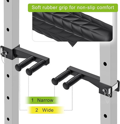 Dip Bar Attachment for Power Rack, Non-Slip Wide & Narrow Grip Handles, 500 lbs Capacity, Squat Rack Attachment for Dips, Inverted Rows, Push-Ups