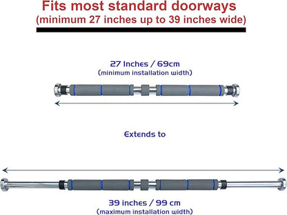 Garren Fitness Maximiza Pull Up Bar for Doorway - 27 to 39 Inches Adjustable Width Pullup Bar/Chin up Bar with 3 Sets of Screw-in Heavy-Duty Door-Mounts