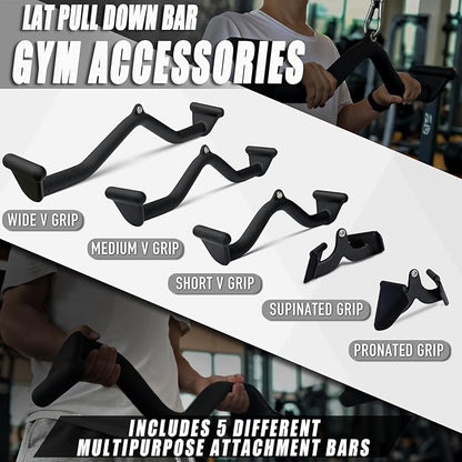 Lat Pull Down Bar T bar Row Attachment, V Bar Tricep Lat Pulldown Attachments, Back Strength Training Bar for Home Gym Exercise Cable Machine Attachments