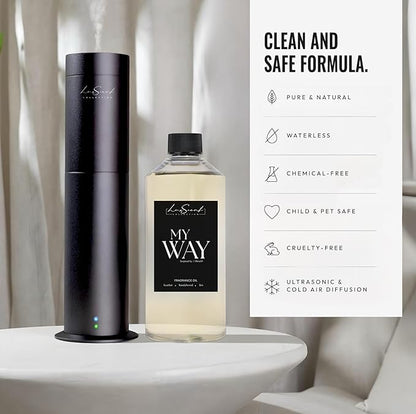 Aroma Scent Diffuser Starter Kit for Up to 1000SQ. FT. Coverage - 500ML Waterless Essential Oil Scent Included - Luxury Aroma Diffuser Ideal for Home, Office & Hotel (Black, My Way)
