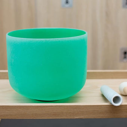 Leize Quartz Crystal Singing Bowl F Note 432 hz Heart Chakra Green 9" with Suede Striker