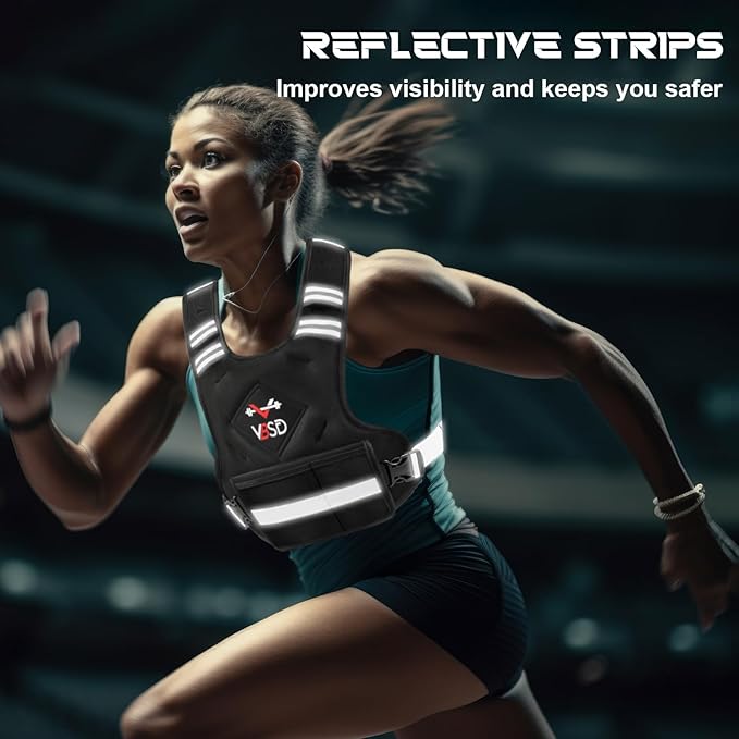 VBSD Adjustable Weighted Vest for Women Men 4-10lb/11-20lb/20-32lb Vest with 6 Ironsand Weights Body Weight Vest with Reflective Strip for Running Walking Strength Training Workouts