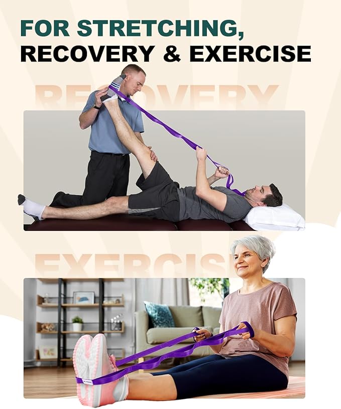 Trideer Stretching Strap Yoga Strap Physical Therapy for Home Workout, Exercise, Pilates and Gymnastics, 10 Loops Non-Elastic Stretch Bands with Aesthetic Packaging for Women & Men