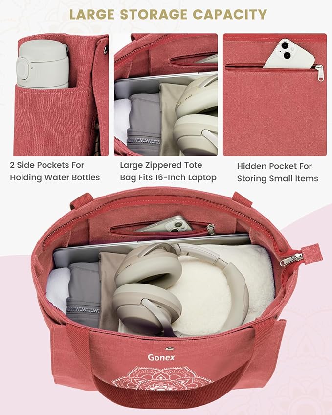 Gonex Yoga Mat Bag, Yoga Gym Bag Tote Bag with Multi Pockets For Women Men, Canvas Yoga Mat Carrier Take in Out Mat Easily For Pilates Travel Workout Office