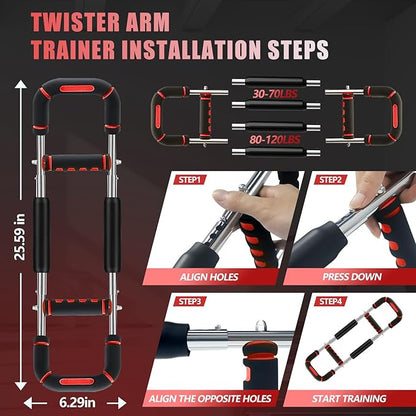 2025 Pro Twister Arm Trainer, Adjustable Power Twister Bar, Chest Shoulder Arm Workout Equipment, Portable Detachable Upper Body Fitness Machine for Home & Gym