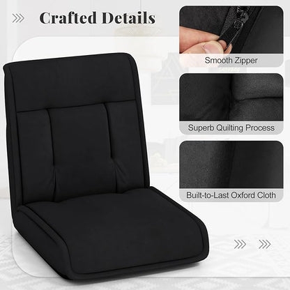 COSTWAY Folding Floor Chair, Convertible Lazy Sofa with 14-Poistion Adjustable Backrest, 5-Position Adjustable Headrest, Cushioned Floor Gaming Chair for Adults, Reading, Meditating (Black)