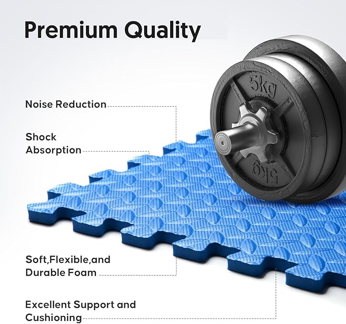 Home Gym Mat, Puzzle Exercise Mat, EVA Interlocking Foam Floor Tiles for Home Workout Equipment and Kids' Play Areas -, 24 in x 24 in x ½ in, Blue 36 Tiles